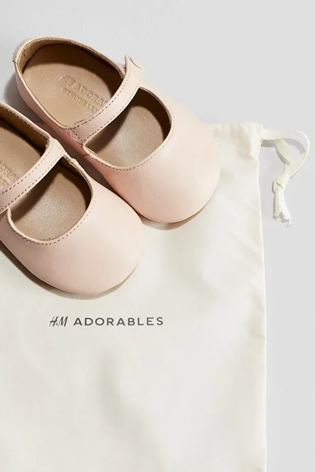 Детские балетки для девочек кожаные H&M, Powder Pink — фото 4