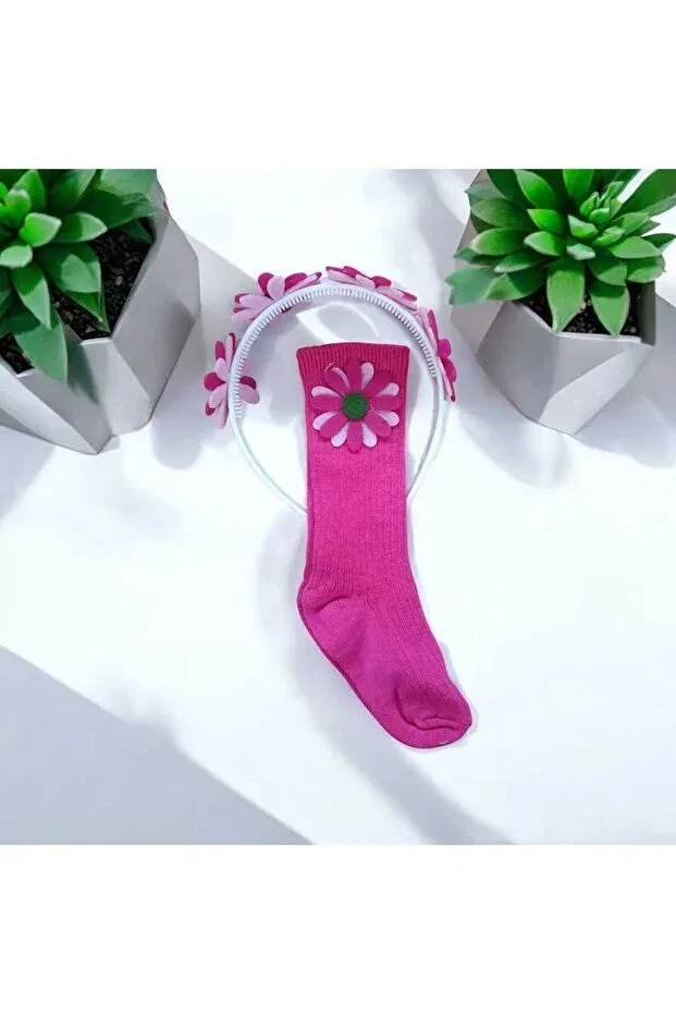 Детские носки для девочек с принтом Knee Socks Set Özkardeşler Baby, Fuchsia