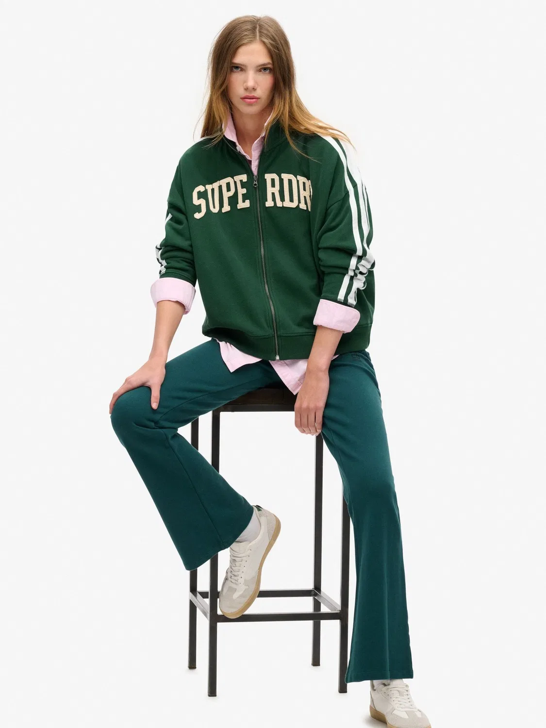 Толстовка оверсайз Athletic Essentials Applique Loose Zip Track Top Superdry, зеленый