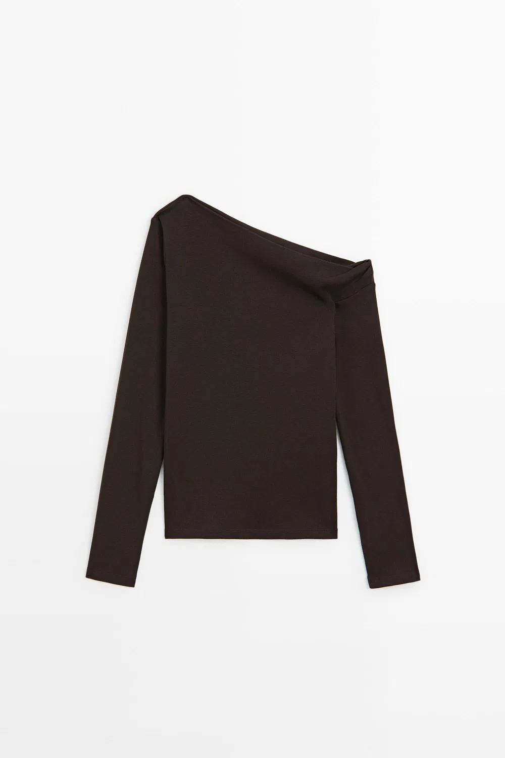 Лонгслив Massimo Dutti Draped Shoulder Detail, коричневый — фото 2