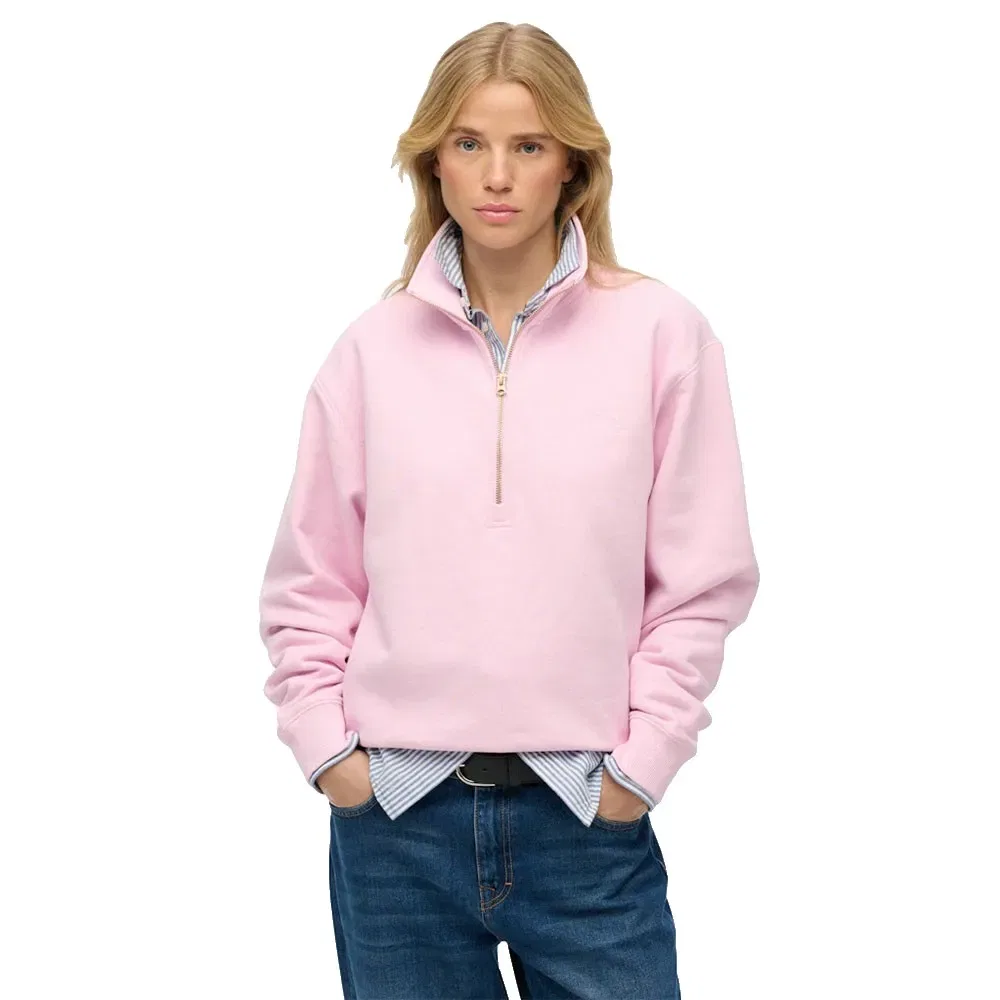 Худи Superdry Essential Logo Embroidered half zip, розовый