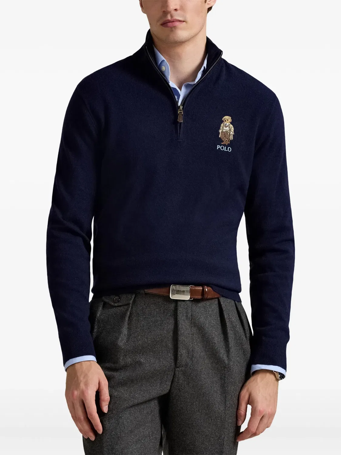 Пуловер на молнии с вышитым логотипом Polo Ralph Lauren, темно-синий — фото 2