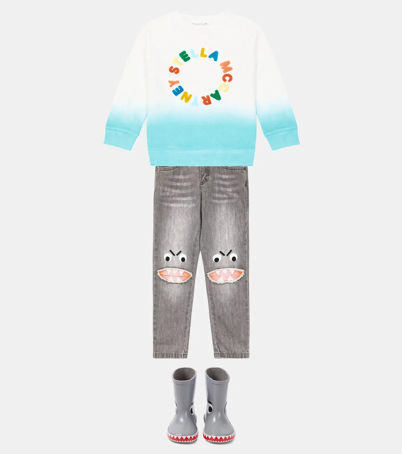 Джинсы слим-фасона с вышивкой Stella Mccartney Kids, серый — фото 2