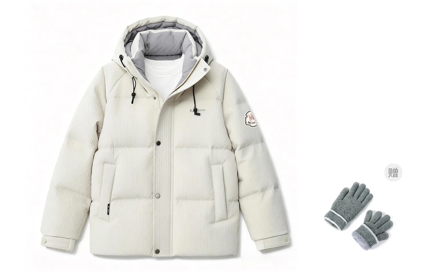 Детский пуховик с капюшоном и варежками Beige Gray-Hooded[Comes with Glove] MIIOW