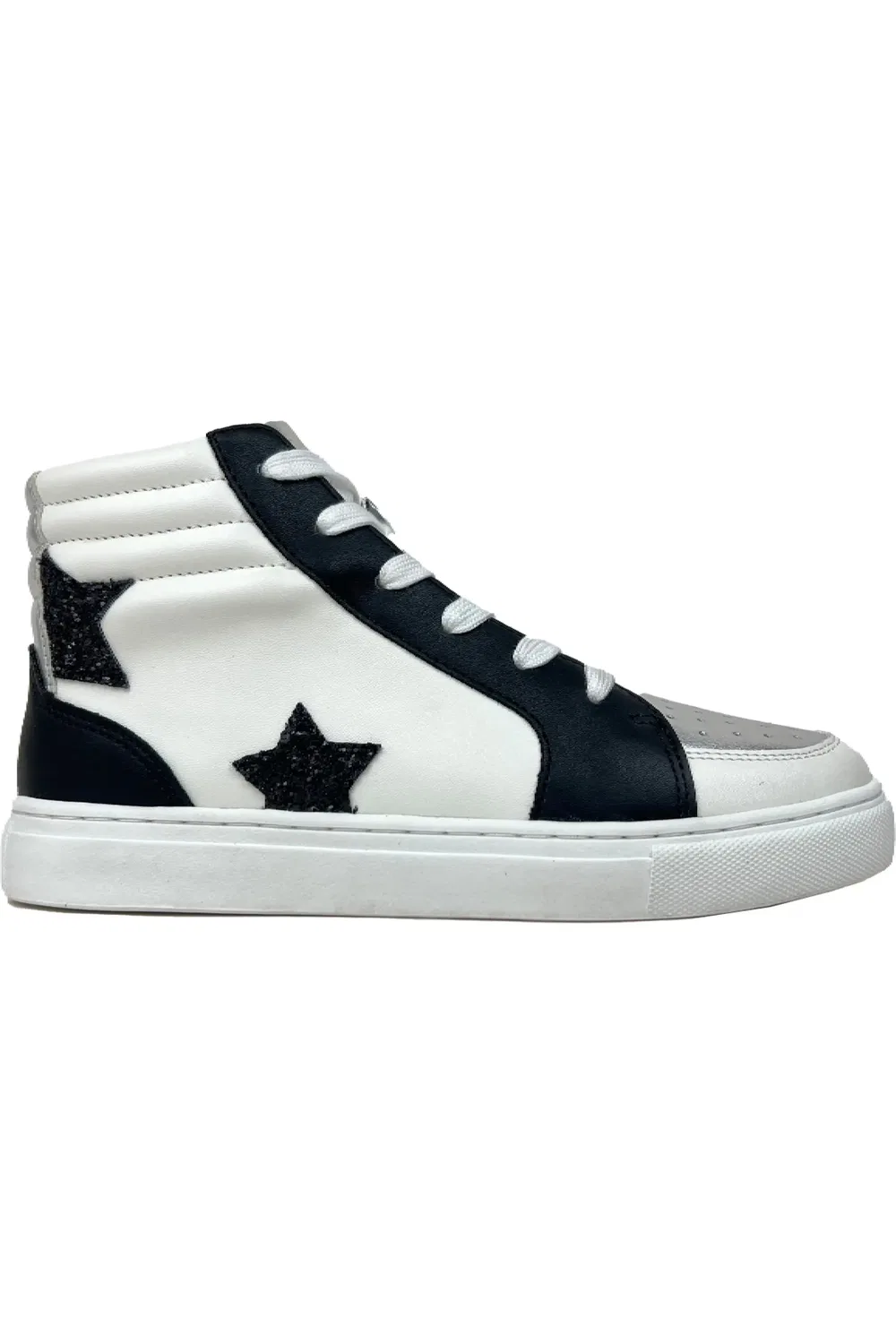 Детские кроссовки высокие с перфорацией Miss Hannah Yosi Samra, Black/White-Silver Glitter — фото 2