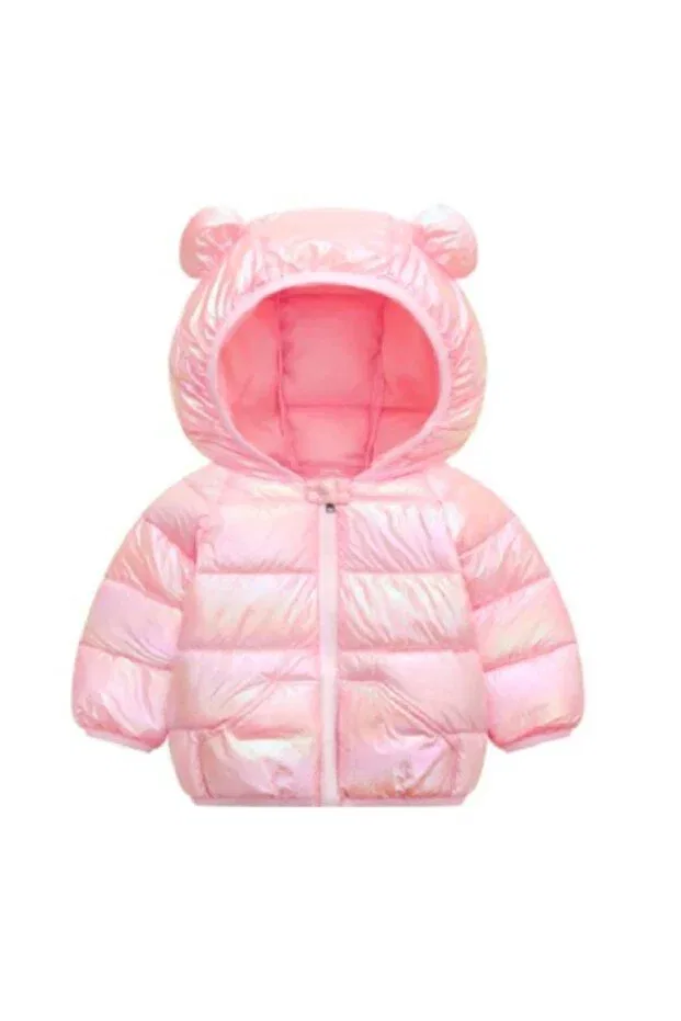Детский пуховик для девочек с капюшоном Light Pink Teddy Down Jacket Petityu, Light Pink
