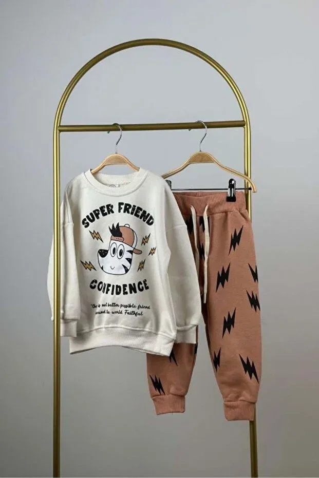 Детский комплект спортивного костюма с принтом Super Friend Printed Booni Jooni, White — фото 2