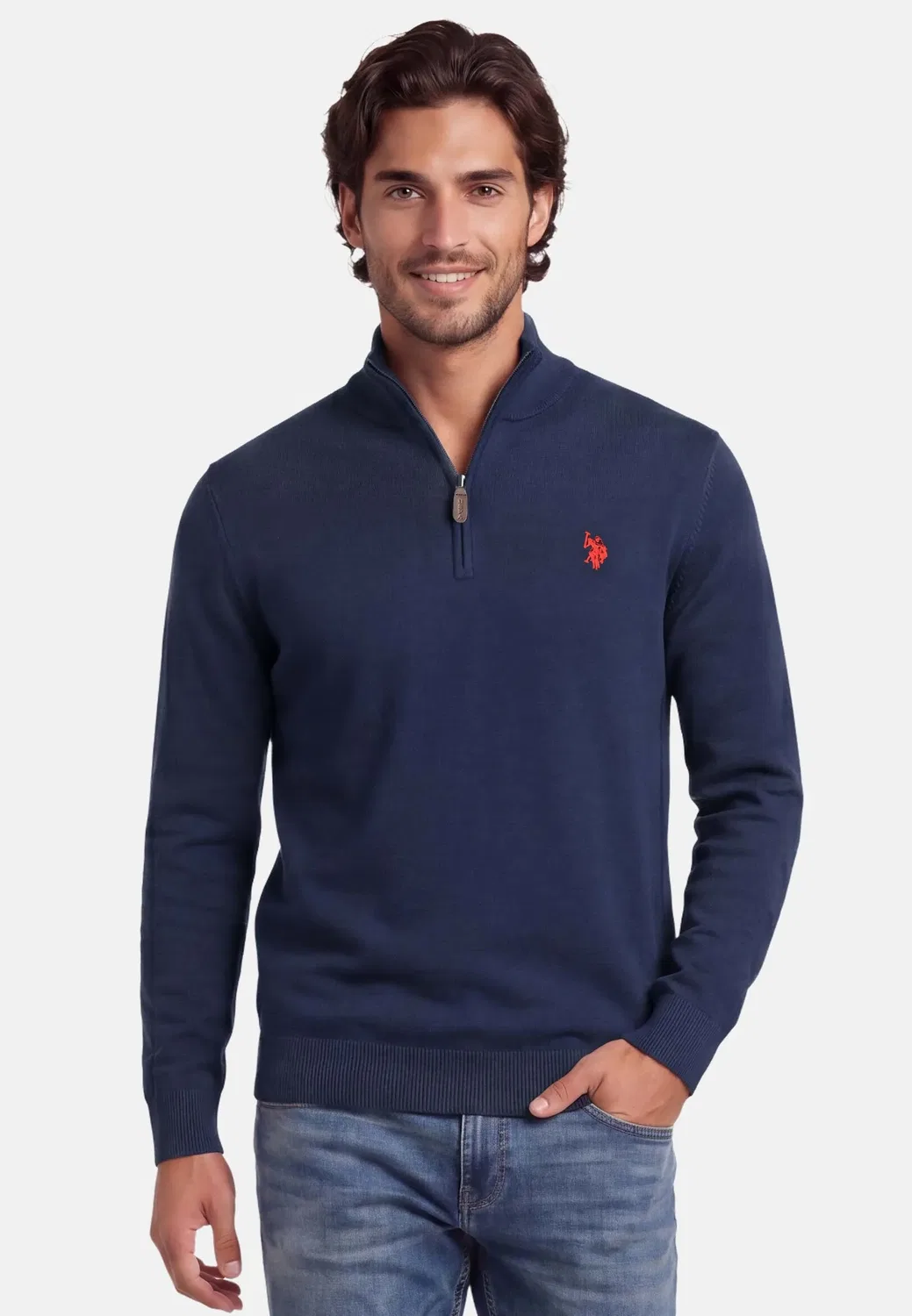 Мужской пуловер с воротником-стойкой USKnooxx U.S. Polo Assn., Navy-Rot