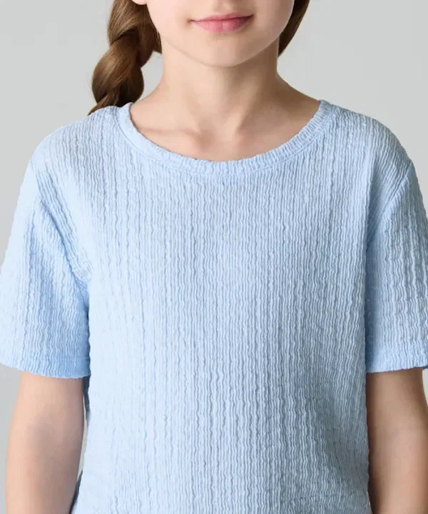 Футболка с коротким рукавом из жатой ткани Musinsa Standard Kids, пастельно-голубой — фото 4