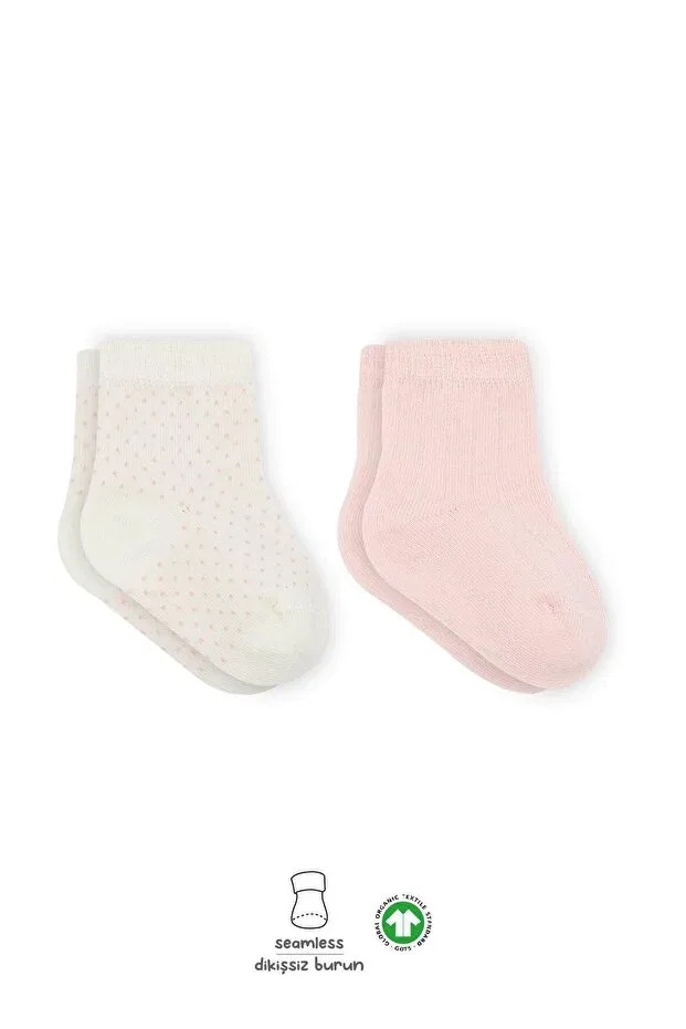 Детские носки с принтом Bistil organic seamless 2-piece point derby combed cotton socket baby socks Bistyle, Pink - Ecru