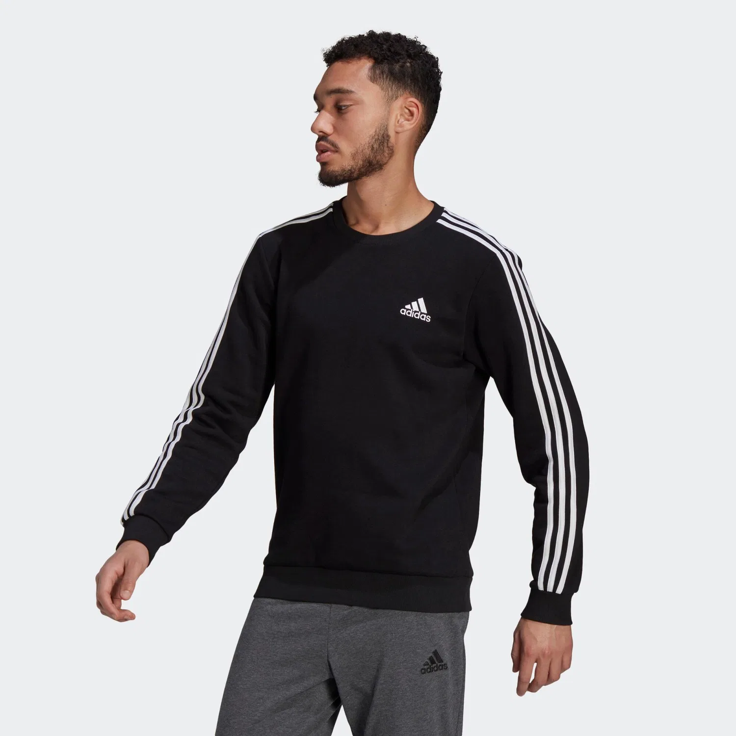 Мужской свитшот с принтом Essentials Fleece 3-Streifen Adidas, Schwarz Weiss — фото 3