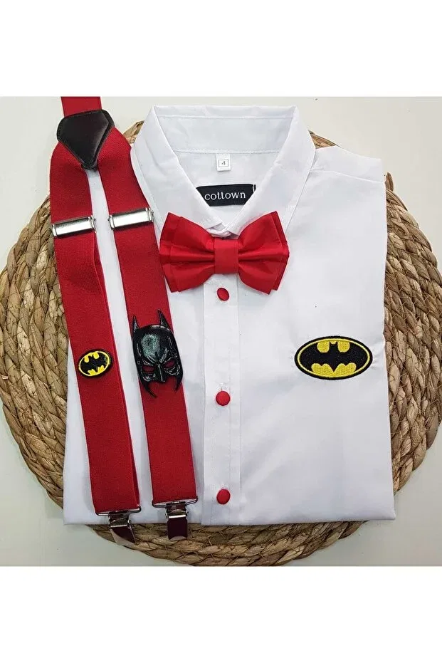 Детская рубашка для мальчиков с длинным рукавом Batman Concept Strap Bow Tie Shirt Cool Partyshop, Red