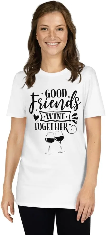 Мужская футболка с принтом Good Friends Wine Together 64000 Unisex Softstyle T-Shirt, White