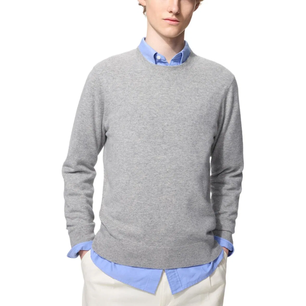 Мужской кашемировый свитер серый с круглым вырезом UNIQLO, Gray