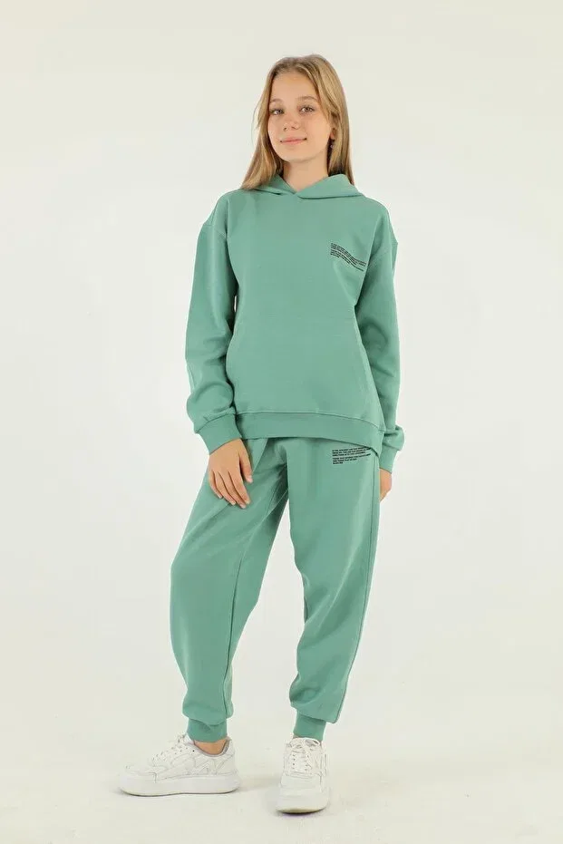 Детский комплект спортивного костюма для девочек с принтом Basic Black One, Green — фото 3
