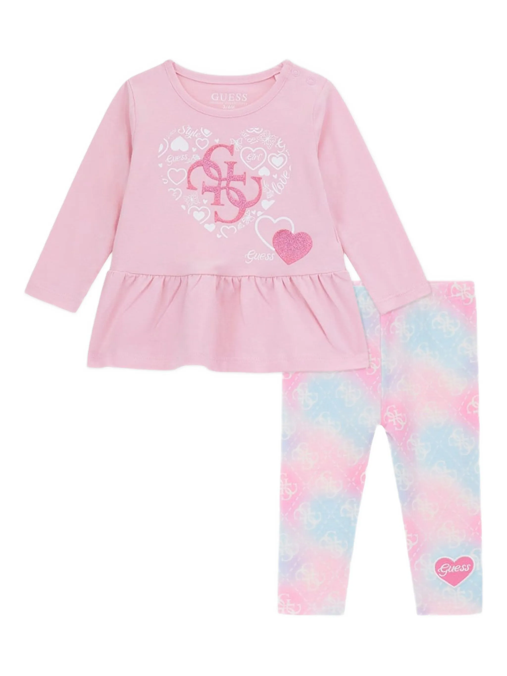 

Комплект из топа и легинсов с логотипом Guess Kids, розовый