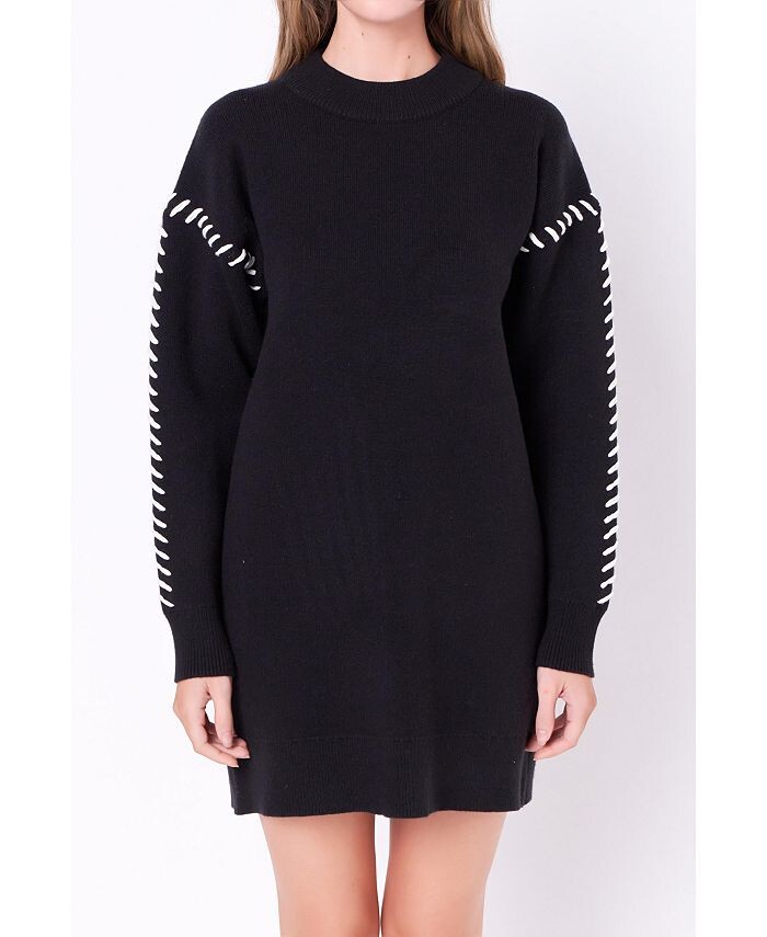 

Женское трикотажное мини-платье с прострочкой English Factory, черный