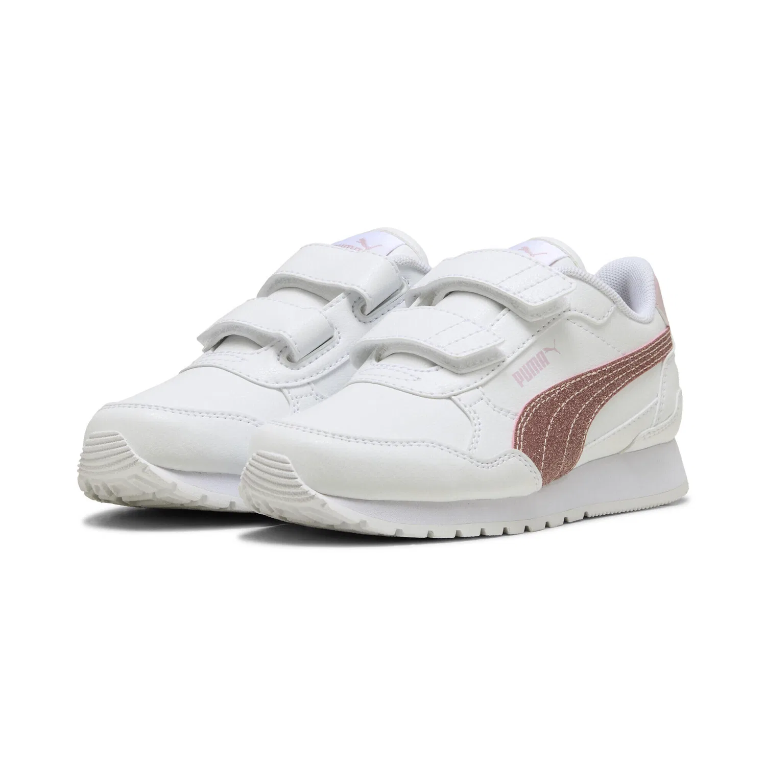 Детские кроссовки для девочек с блестками ST Runner v4 Glitter Puma, Weiß Silber Rosa