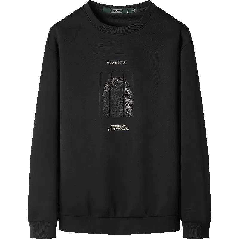Детский свитшот с круглым вырезом, хлопковый, Black, SEPTWOLVES — фото 4