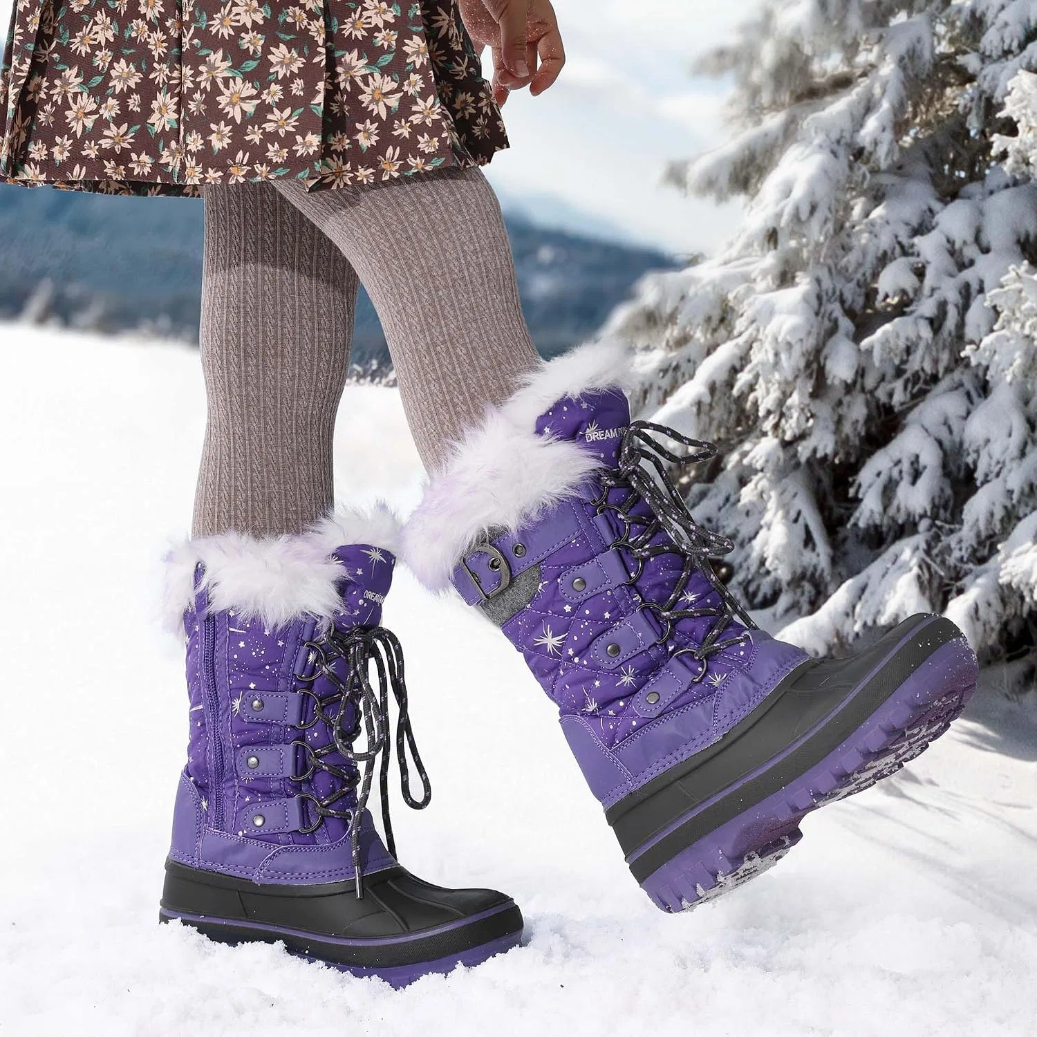 Детские зимние сапоги для девочек с защитой от снега DREAM PAIRS, Purple — фото 2