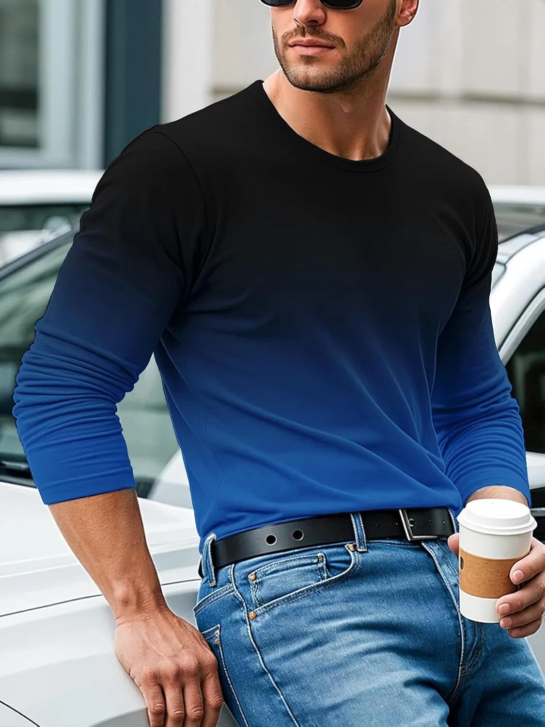 Мужская футболка с градиентом Long Sleeve Tee Shirts, #14 — фото 4