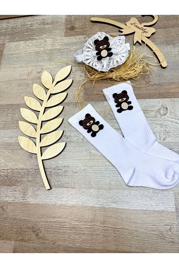 Детские носки для девочек с принтом Teddy Bear Figured Feriatolye, White
