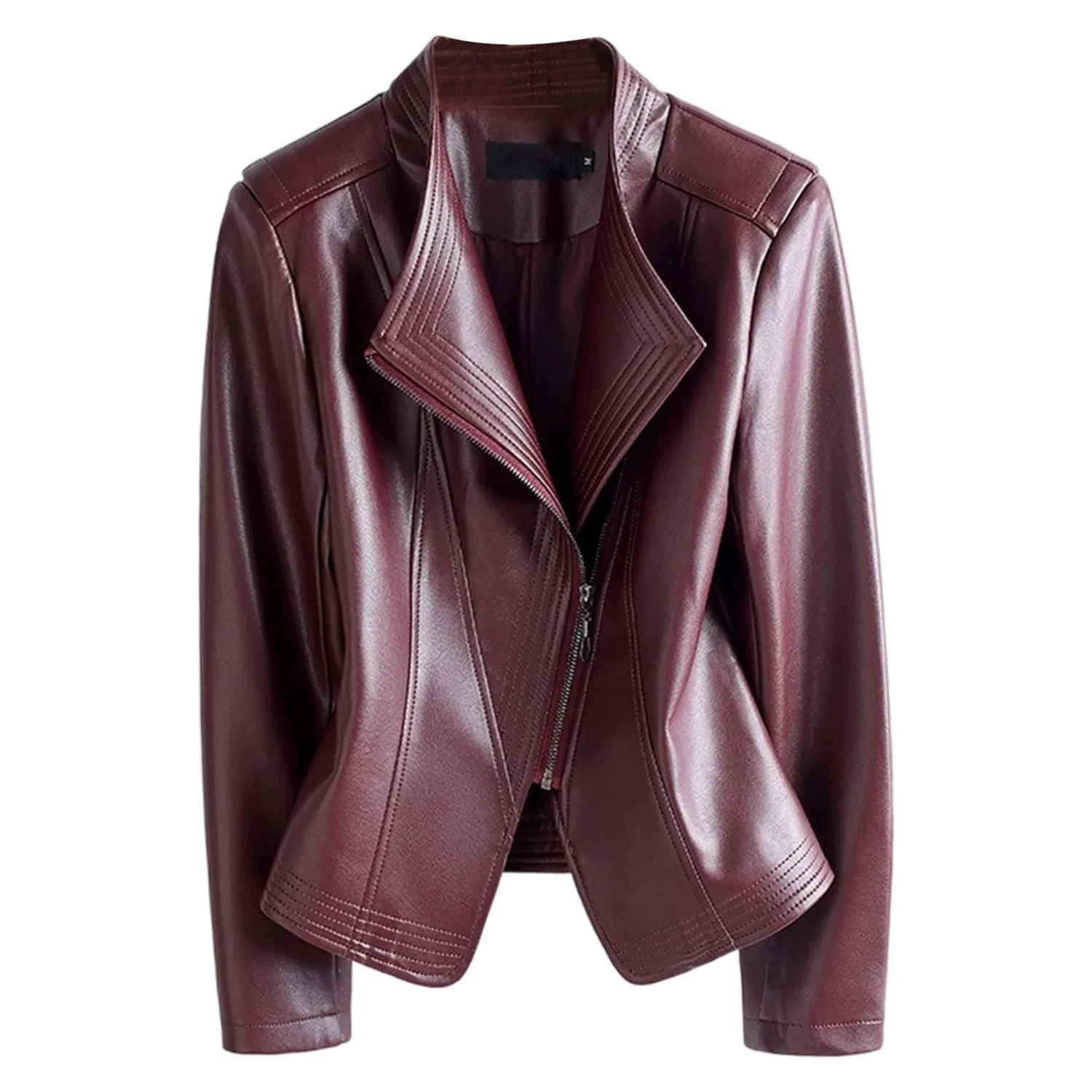 Женская куртка с воротником-лацканом и молнией Vintage Faux Leather, Rosso