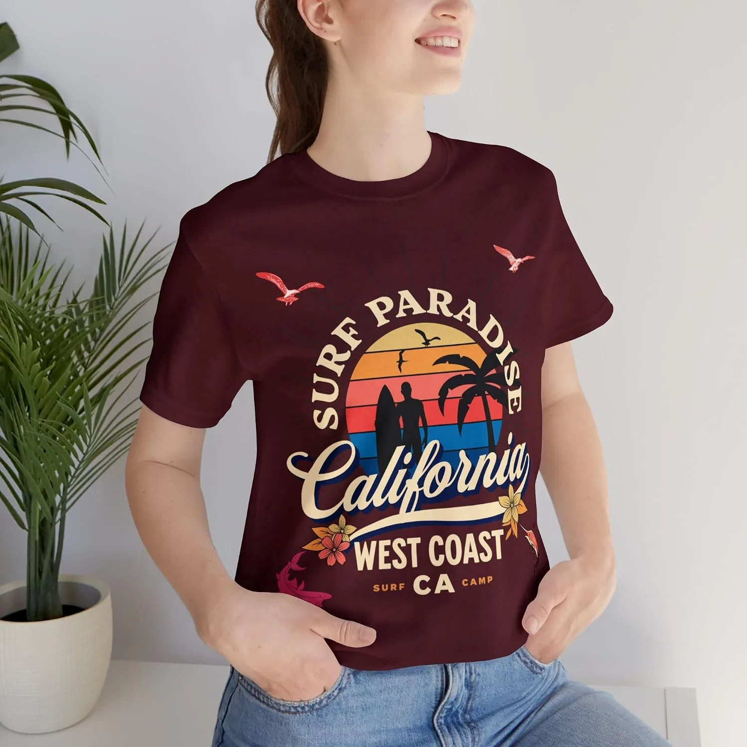 Футболка с принтом Surf Paradise CREATIVE DESIGN PRINTS, Maroon — фото 2