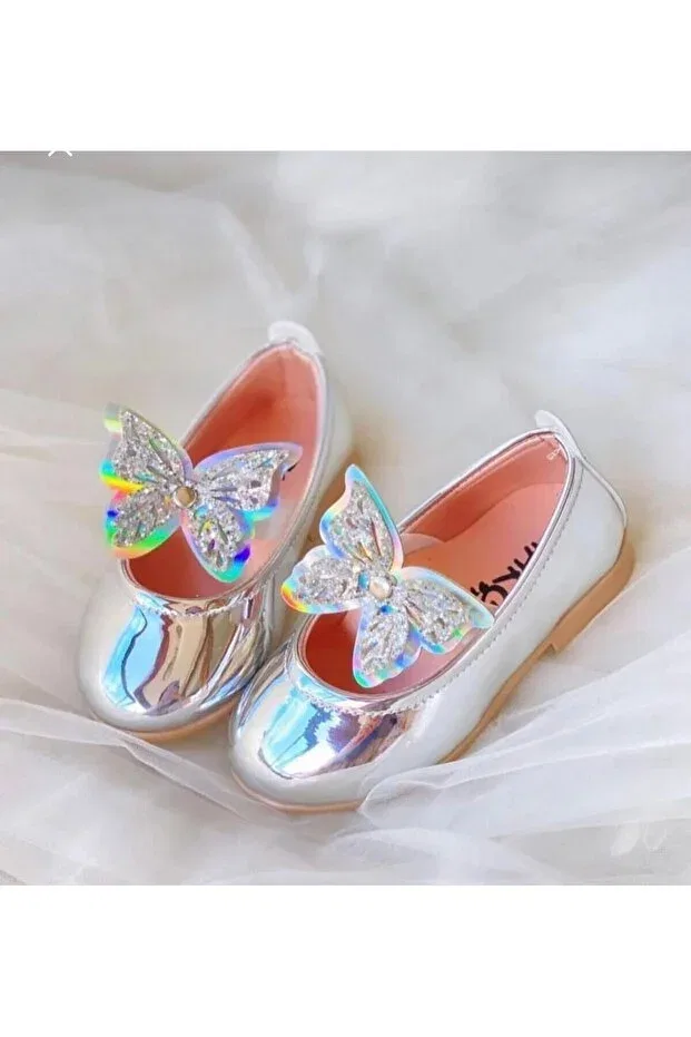 Детские балетки для девочек с принтом Bright children's babet with butterflies Gala, Gümüş 1