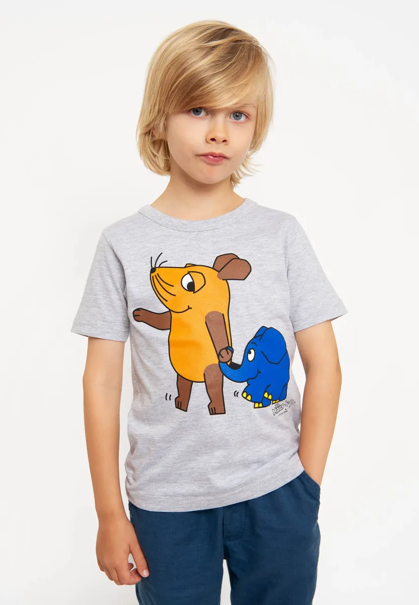 Logoshirt Футболка "Sendung mit der Maus - Mouse & Elephant" с классным принтом, цвет Grau-Meliert — фото 2