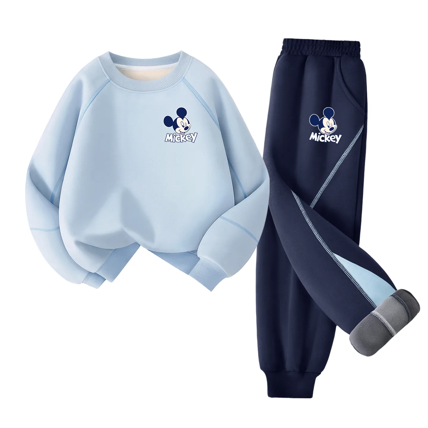 Детская повседневная спортивная футболка с круглым вырезом Disney, [Thickened and Fleece-Lined]Dazzle K Sky Blue+Dazzle K Navy Blue
