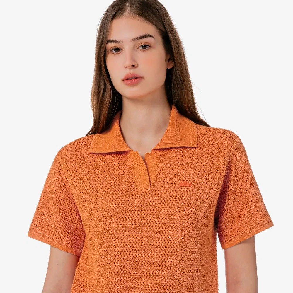 Рубашка-поло Lacoste вязаная крючком, оранжевая — фото 2