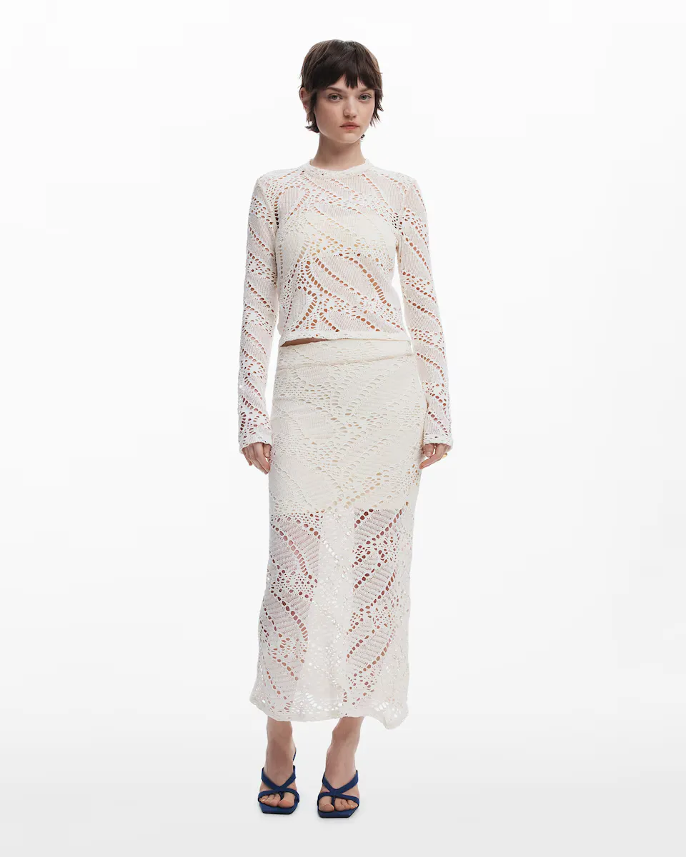 

Юбка из кружева с эластичной талией Desigual, белый