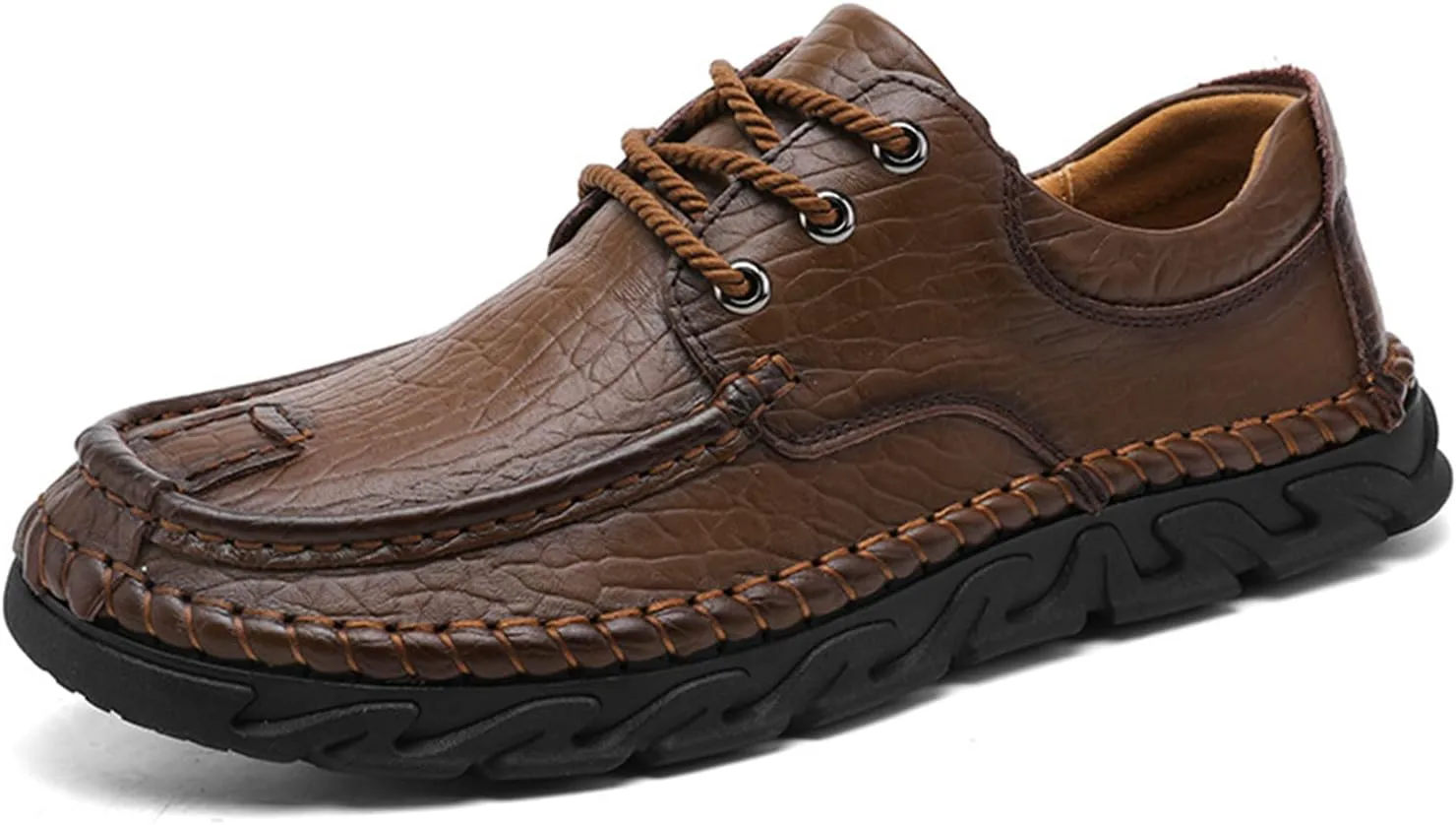 

Мужские кожаные кеды Crepuscute с плоской подошвой, без застежки, шнуровкой, повседневные лоферы для улицы, стильные и удобные, низкие, с круглым носком, спортивная обувь, коричневый