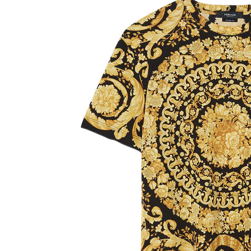 Футболка с круглым вырезом и узором Allover Baroque VERSACE, золото — фото 4