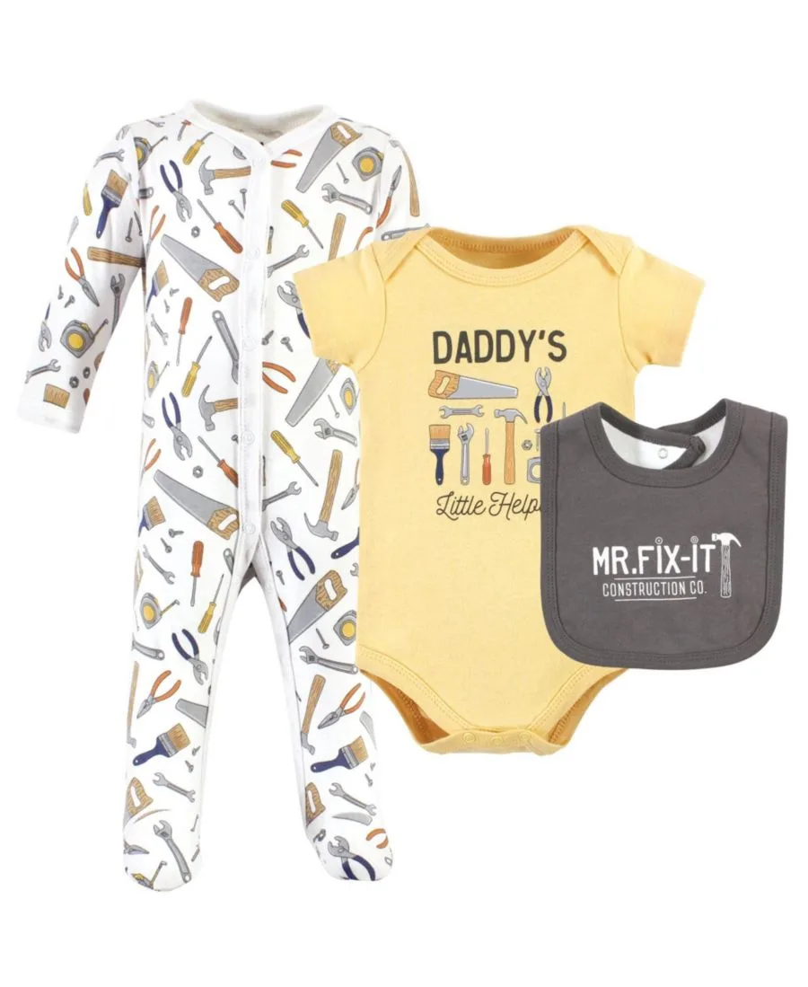 «Набор для сна и игр из хлопка: комбинезон, боди и нагрудник-бандана» Hudson Baby, Construction Work