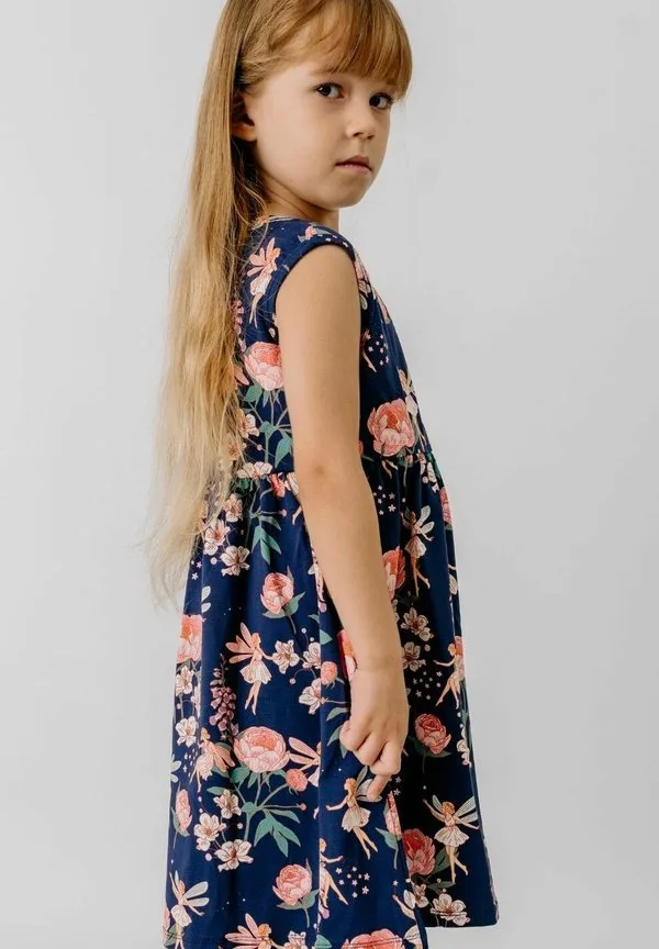 Феи и цветы, трикотажное платье без рукавов Walkiddy, Dark Blue