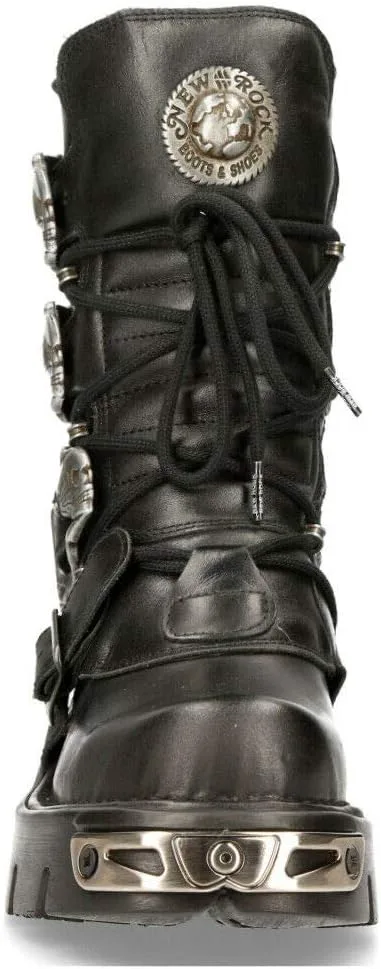 Мужские кожаные ботинки New Rock Metallic 391 Black Reactor с черепом, стиль готик-панк, серебряный — фото 4