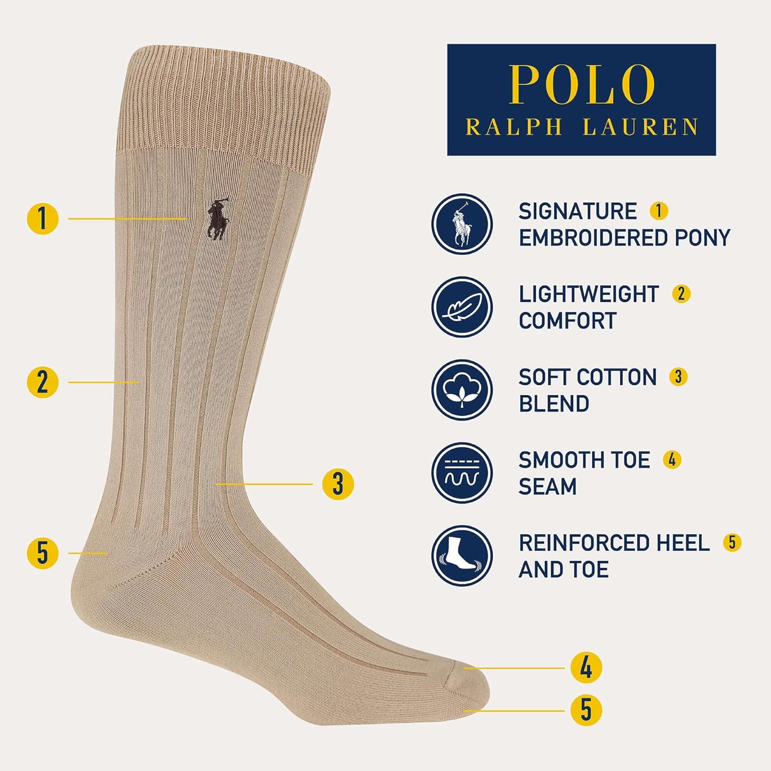 Мужские супермягкие ребристые классические носки Polo Ralph Lauren (3 пары), Black — фото 2