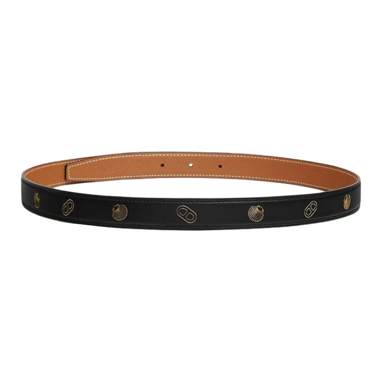 

HERMES Кожаный женский ремень с люверсами черный шириной 2.4 см, Black