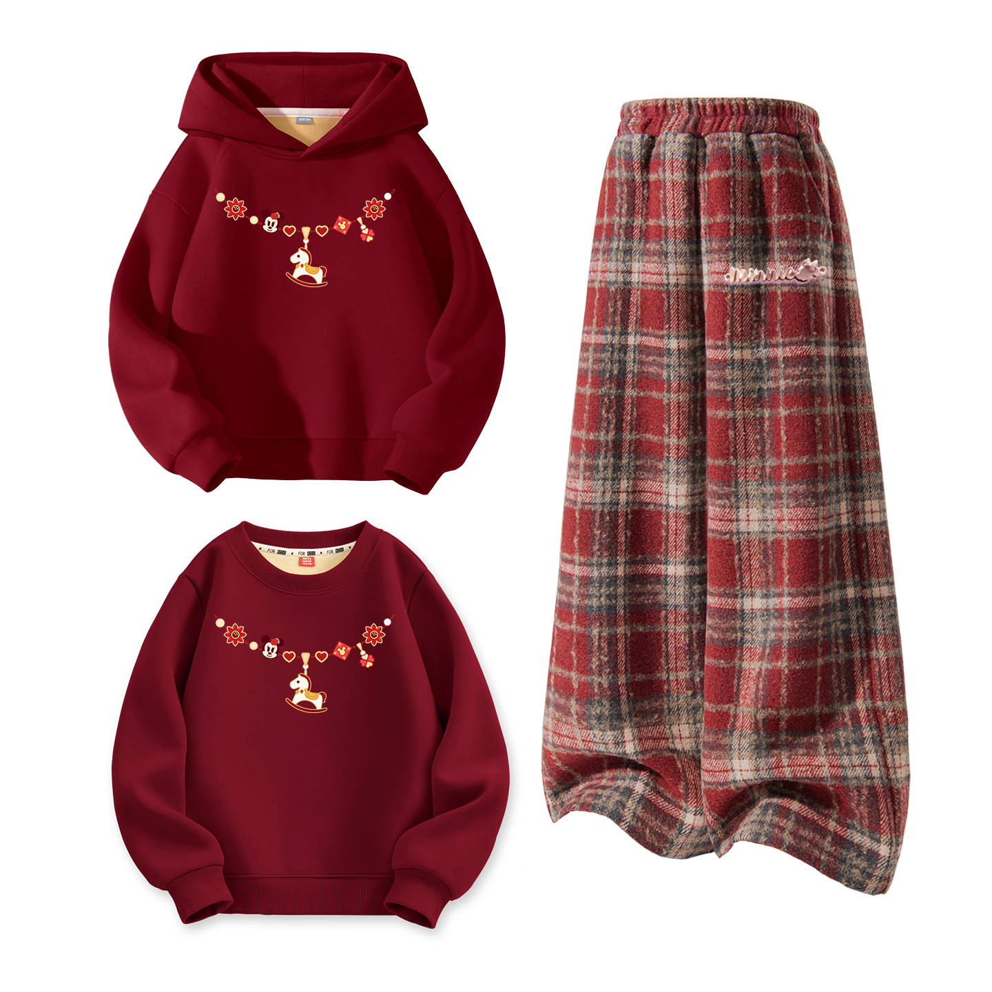 Детский костюм Tang с круглым вырезом и толстым воротником Disney, [thickened and fleece-lined]di preppy бордовый+di long metal label k красный plaid+di preppy бордовый — фото 3