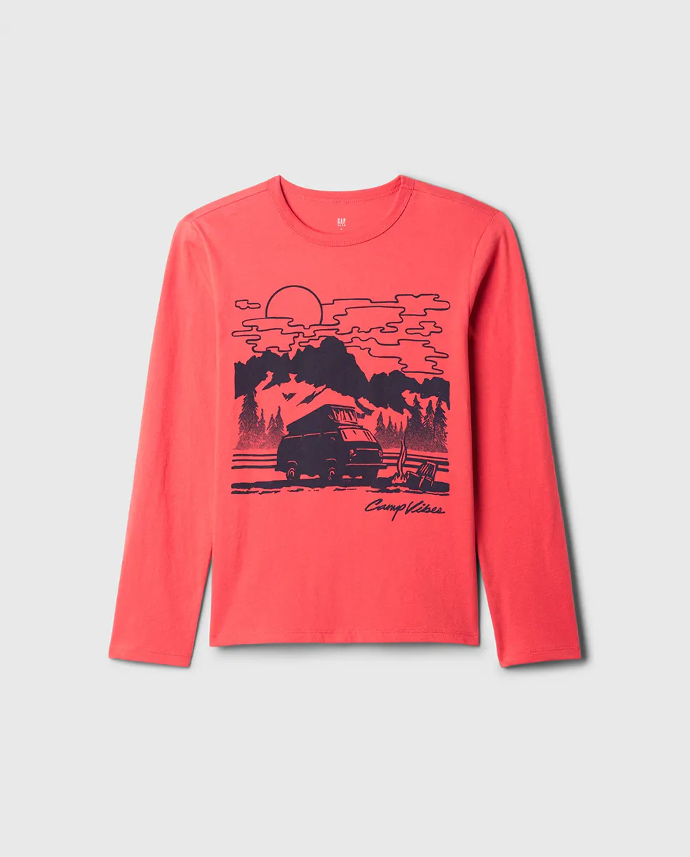 

Футболка с круглым вырезом с длинными рукавами для мальчиков и рисунком спереди Gap, красный