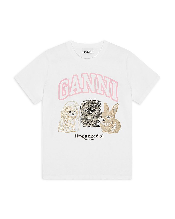 

Футболка с принтом "Animal Print" GANNI, белый