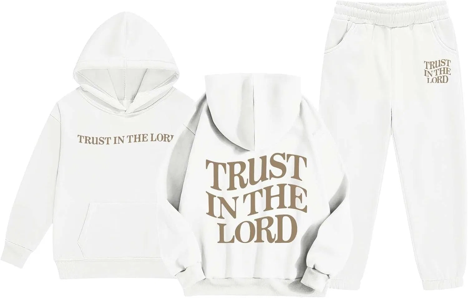 Детский спортивный костюм с принтом Trust in The Lord Jesus, белый — фото 4