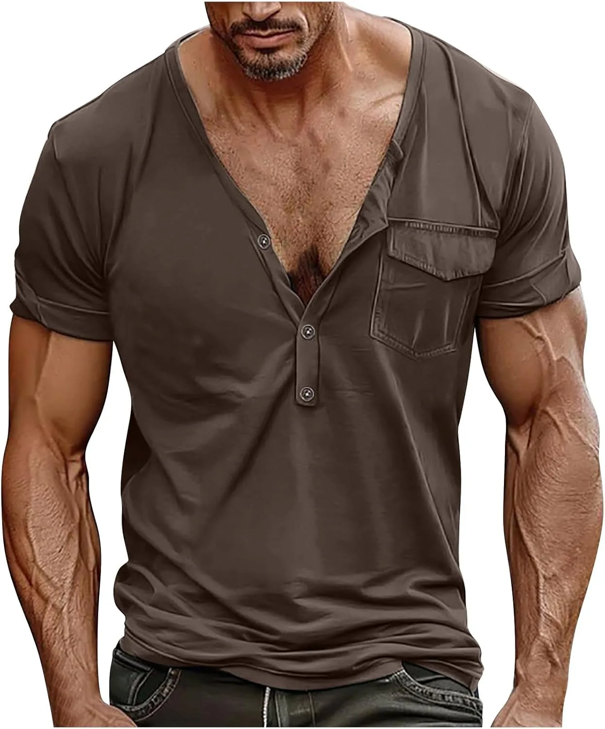 

Мужская футболка Henley с коротким рукавом и пуговицами QUNPIU