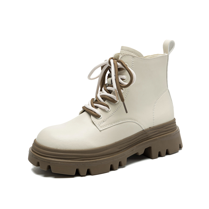 Ботинки Martin Boot 4cm Women's ZHR, бежевые [С утеплённой подкладкой и скрытой платформой] — фото 2