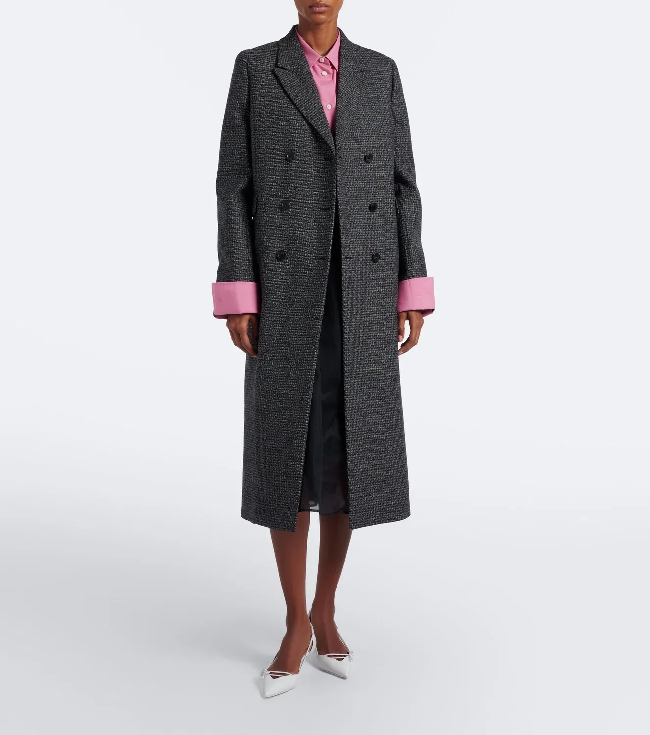 Пальто двубортное из шерсти Prada, черный — фото 2