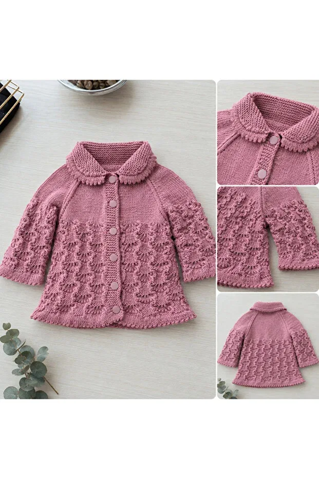Детский кардиган для девочек вязаный Hand knitted powder pink baby girl cardigan Ninni Örgü, Pink