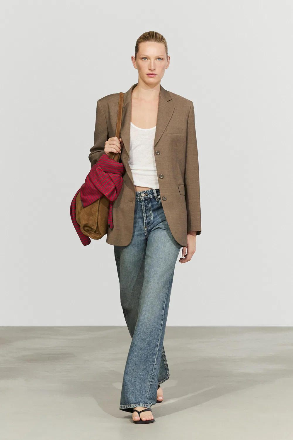 Блейзер Massimo Dutti, из 100% шерсти меланжевого плетения, коричневый — фото 3