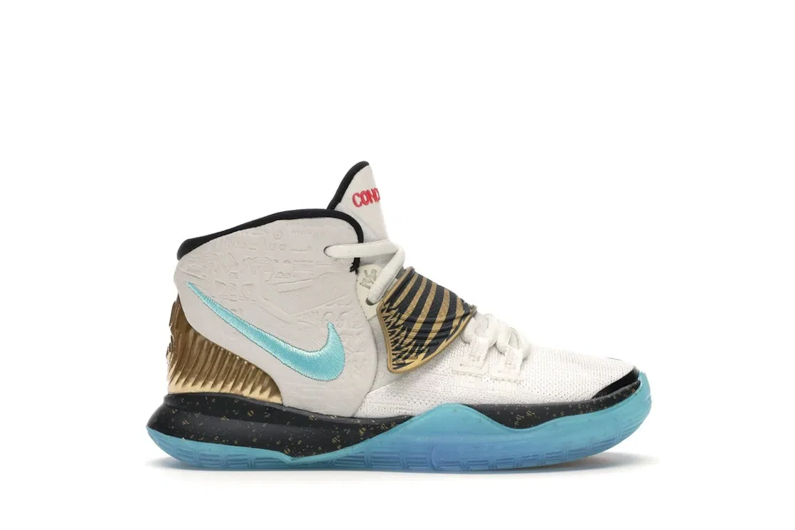 Детские кроссовки для баскетбола с принтом Nike Kyrie 6, Sand/Teal-Metallic Gold